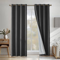 YSTYLE Black Solid Thermal Insulated Grommet Blackout Curtains-YSTYLE