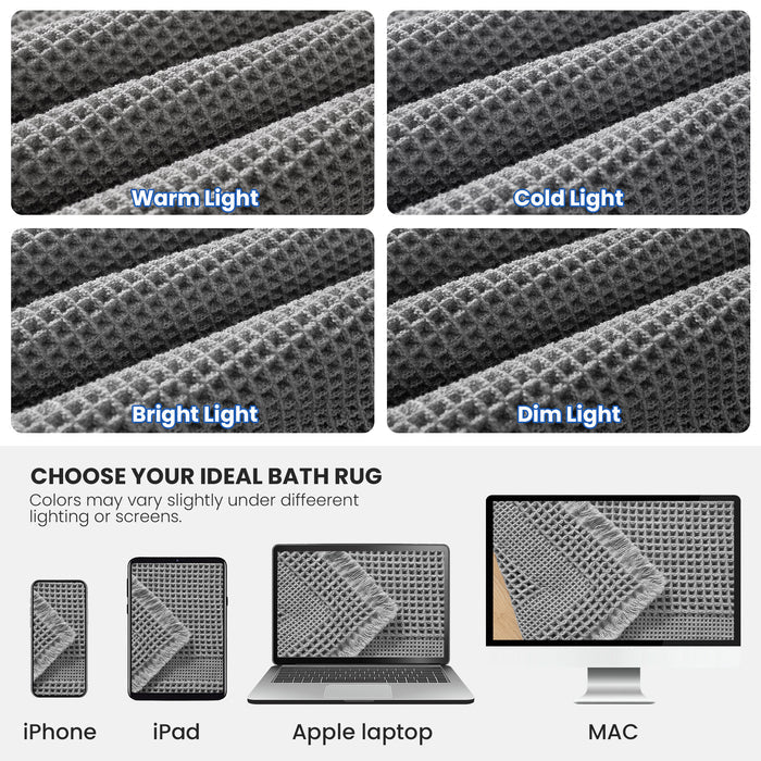 Jiater Waffle Bath Rugs Non-Slip Washable Bathroom Mat Super Absorbent Quick Dry
