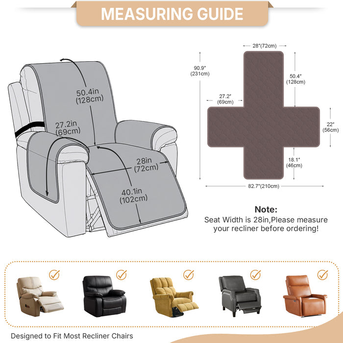 JIATER Waterproof Recliner Covers Washable Reliner Slipcovers for Recliner Chair with Pockets