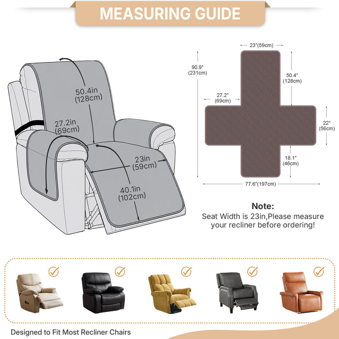JIATER Waterproof Recliner Covers Washable Reliner Slipcovers for Recliner Chair with Pockets