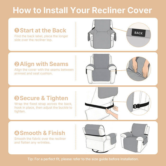 JIATER Waterproof Recliner Covers Washable Reliner Slipcovers for Recliner Chair with Pockets