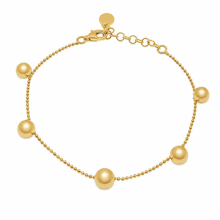 Plated 925 Sterling Silver 5 Bead Charm Bead Link Chain Bracelet - ITB00315