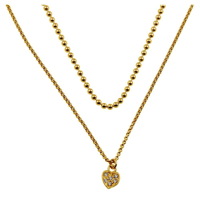 Plated 925 Sterling Silver Double Chain and Drop Heart Necklace - ITN00127