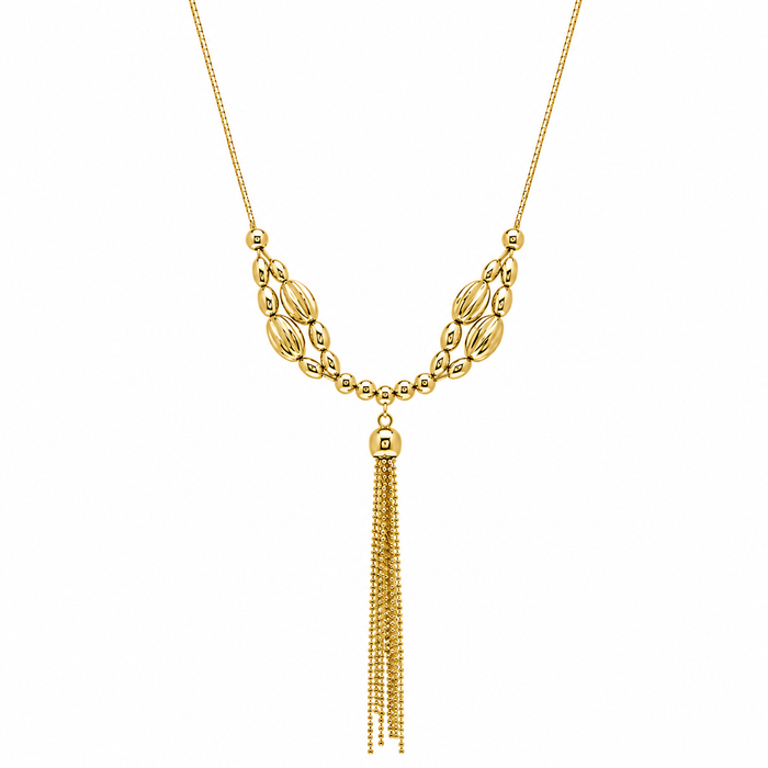 Plated 925 Sterling Silver Multi Beaded Tassle Necklace - DIN00060