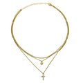 Plated 925 Sterling Silver Triple Beaded Chain CZ Heart Cross Necklace - ITN00123