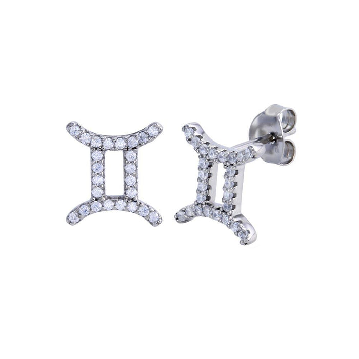 Silver 925 Platinum Plated Gemini CZ Zodiac Sign Earrings - BGE00699 | Silver Palace Inc.