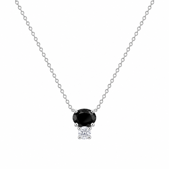 Rhodium Plated 925 Silver Black & Clear CZ Dangling Hook Earring and Necklace Set - STS00286 | Silver Palace Inc.