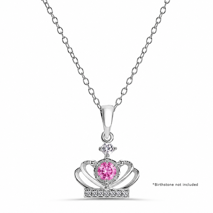 Rhodium Plated 925 Silver CZ Crown Mounting Pendant Necklace - BGP01283