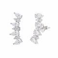 Rhodium Plated 925 Silver CZ Graduated Pear-Cut Climber Earrings - BGE00572