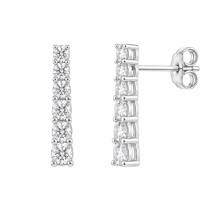 Rhodium Plated 925 Silver Graduated Round CZ Stud Earrings - BGE00402