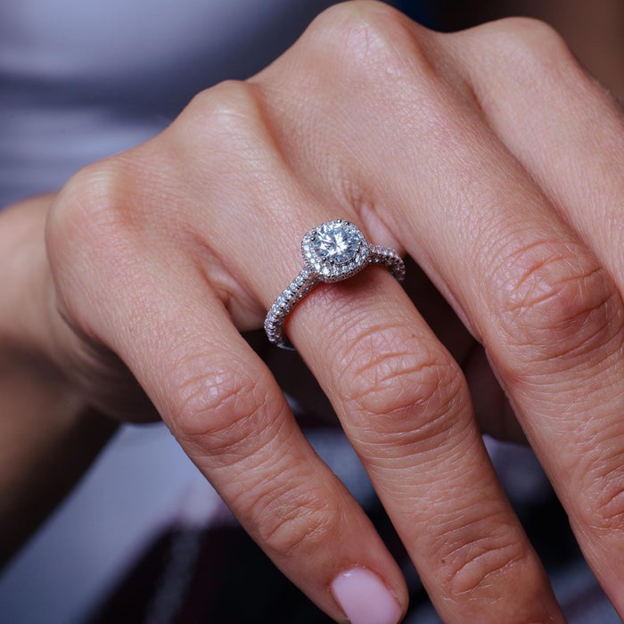 Rhodium Plated 925 Sterling Silver 1 Carat Moissanite Stones with CZ Engagement Ring - MBGR00015