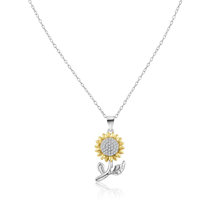Rhodium Plated 925 Sterling Silver 2 Tone Sunflower CZ Pendant - STP01843 | Silver Palace Inc.