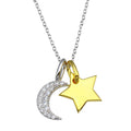 Rhodium Plated 925 Sterling Silver 2 Toned Star and Crescent Moon CZ Necklace - BGP01365 | Silver Palace Inc.