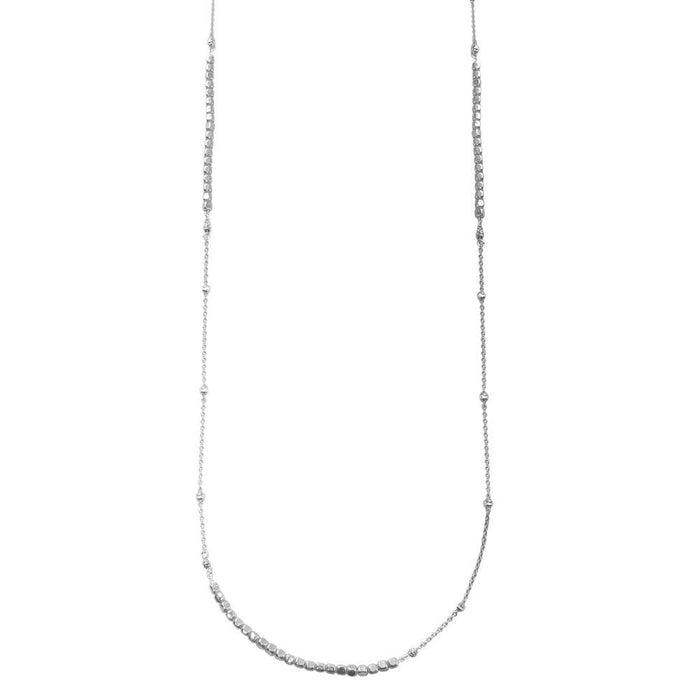 Silver 925 Rhodium Plated 38 Inches Chain Cube Beaded Necklace - ECN00057RH | Silver Palace Inc.