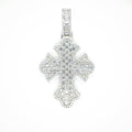 Rhodium Plated 925 Sterling Silver 52.6mm Fleur De Lis Cross Baguette Cut Clear CZ Pendant - GMP00160
