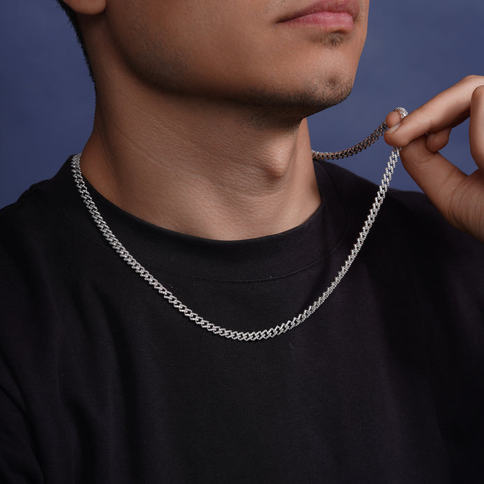Rhodium Plated 925 Sterling Silver 5.5mm CZ Encrusted Monaco Chain or Bracelet - GMN00212 GMB00129