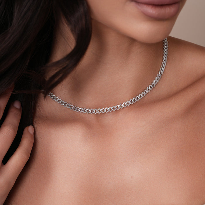 Rhodium Plated 925 Sterling Silver 5.5mm CZ Encrusted Monaco Chain or Bracelet - GMN00212 GMB00129
