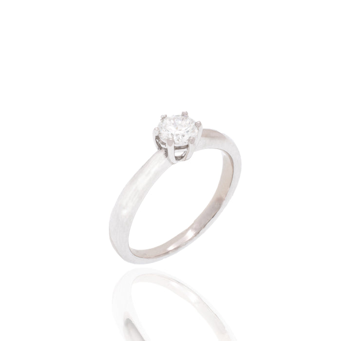 Rhodium Plated 925 Sterling Silver 5mm Round Lab Grown Diamond on Solitaire Engagement Ring - LGMR00001