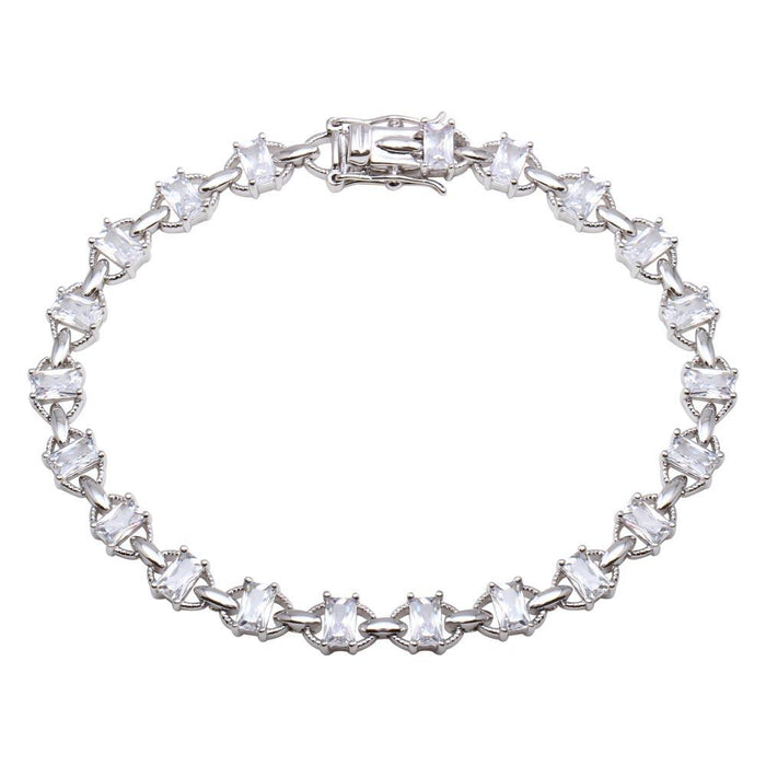 Silver 925 Rhodium Plated 6.1mm Link CZ Tennis Bracelet - BGB00319CLR | Silver Palace Inc. #color_clear