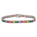 Silver 925 Rhodium Plated 6mm Multi-Colored Square CZ Tennis Bracelet - STB00064RB | Silver Palace Inc.