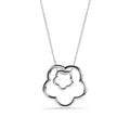 Rhodium Plated 925 Sterling Silver Abstract Two Daisy Flower Pendant Adjustable Necklace - STP00155