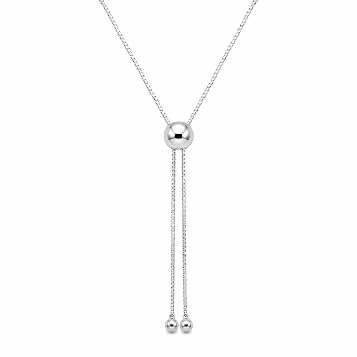 Rhodium Plated 925 Sterling Silver Adjustable Box Slider Chain - DIN00099RH