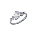 Rhodium Plated 925 Sterling Silver Angled Teardrop CZ Shank Ring - BGR01352