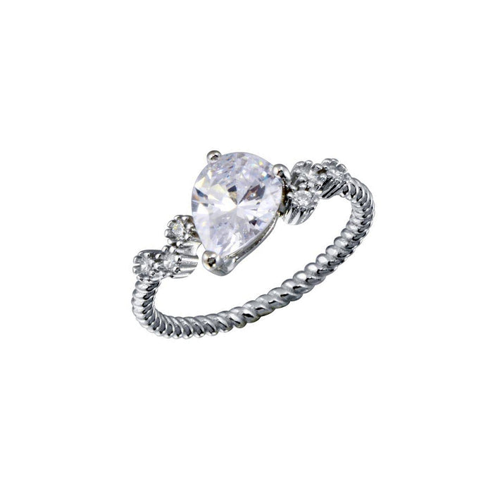 Rhodium Plated 925 Sterling Silver Angled Teardrop CZ Shank Ring - BGR01352