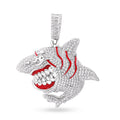 Rhodium Plated 925 Sterling Silver Angry Shark Red Enamel Clear CZ Pendant - SLP00366