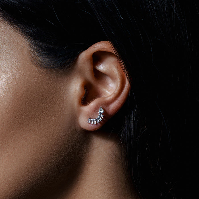 Silver 925 Rhodium Plated Baguette CZ Dangling Crescent Earrings - STE01193 | Silver Palace Inc.
