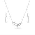 Rhodium Plated 925 Sterling Silver Bar Necklace and Earring Set with Clear CZ Stones- BGS00606