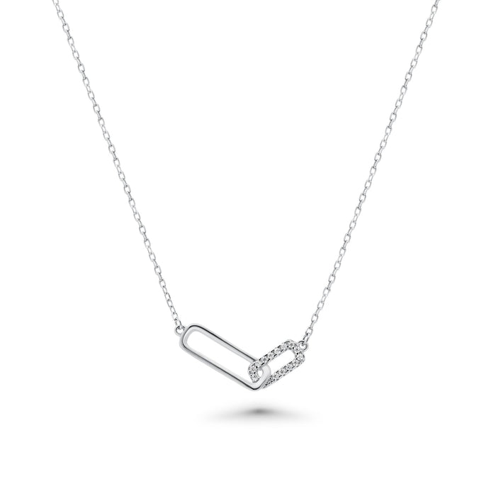 Rhodium Plated 925 Sterling Silver Bar Necklace and Earring Set with Clear CZ Stones- BGS00606