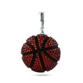Rhodium Plated 925 Sterling Silver Basketball Black and Orange CZ Pendant - SLP00169BP
