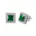 Rhodium Plated 925 Sterling Silver Birthstone Halo Square CZ Stud Earrings - BGE00632