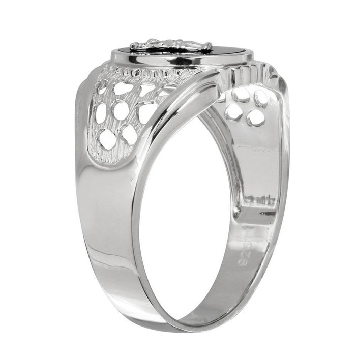 Rhodium Plated 925 Sterling Silver Black Oval Body of Christ Ring - GMR00241RH