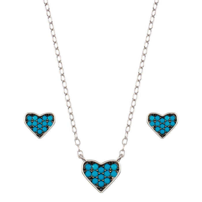 Rhodium Plated 925 Sterling Silver Blue Heart Cluster Set - STS00538-BLU | Silver Palace Inc.