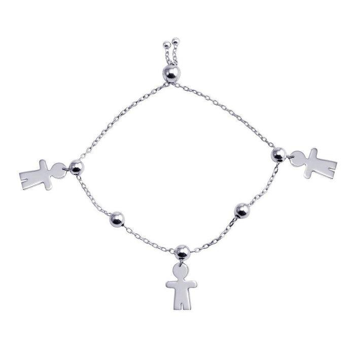 Silver 925 Rhodium Plated Boy Charm Lariat Bracelet - DIB00068RH | Silver Palace Inc.