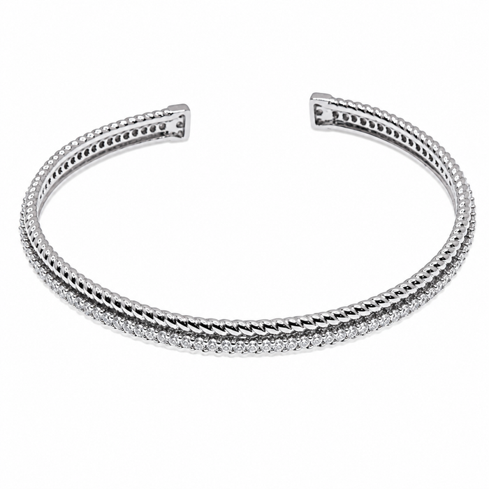 Rhodium Plated 925 Sterling Silver Braided CZ Cuff Bangle Bracelet - STB00195