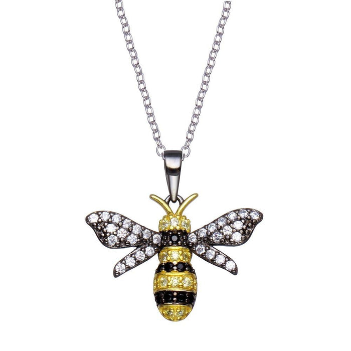 Silver 925 Rhodium Plated BumbleBee CZ Necklace - BGP01359 | Silver Palace Inc.