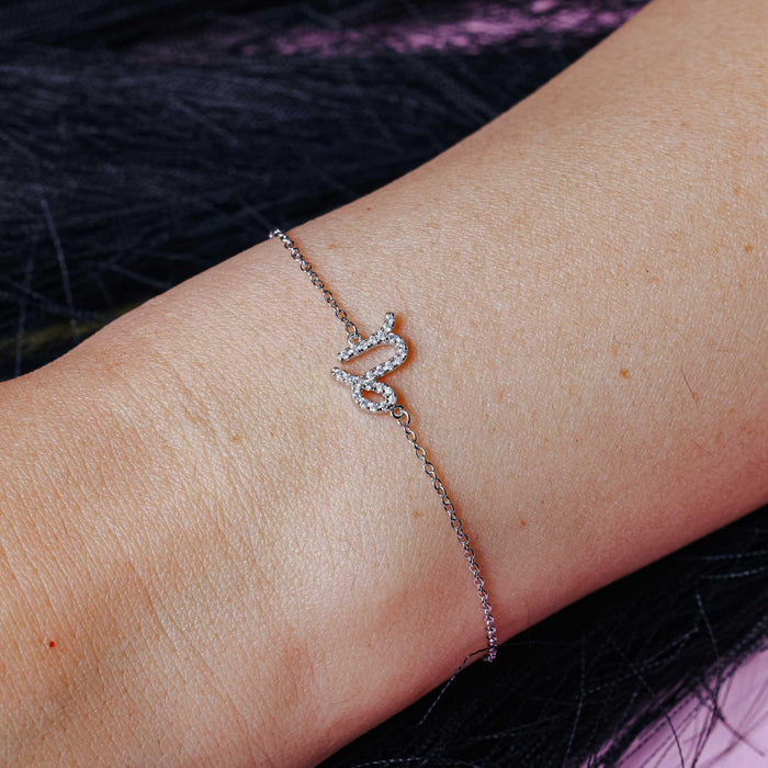 Rhodium Plated 925 Sterling Silver Capricorn Zodiac CZ Adjustable Link Bracelet - BGB00378