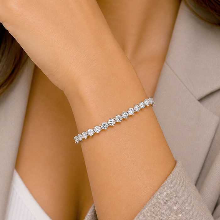 Rhodium Plated 925 Sterling Silver Clear CZ 3 Prong Tennis Bracelet - GMB00008
