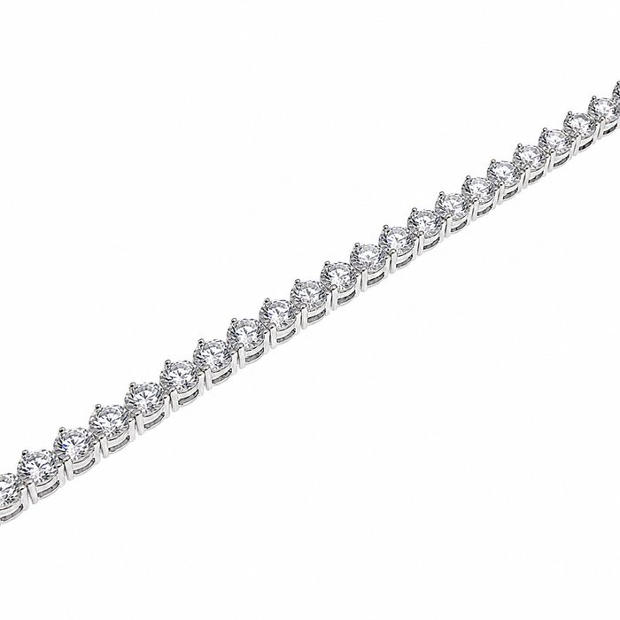 Rhodium Plated 925 Sterling Silver Clear CZ 3 Prong Tennis Bracelet - GMB00008