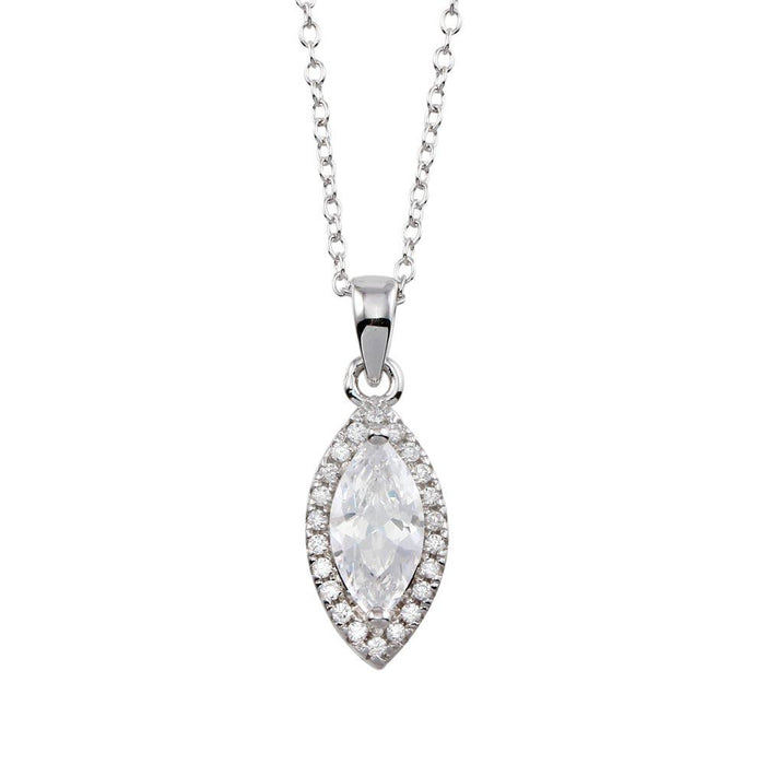 Silver 925 Rhodium Plated Clear CZ Halo Marquise Shaped Necklace - STP01751 | Silver Palace Inc.