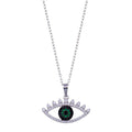 Rhodium Plated 925 Sterling Silver Clear Green CZ Evil Eye Necklace - BGP01400 | Silver Palace Inc.