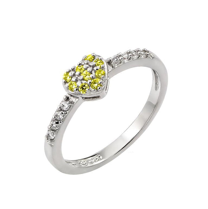 Silver 925 Rhodium Plated Clear Inlay CZ November Birthstone Heart Ring  - BGR00784NOV | Silver Palace Inc.