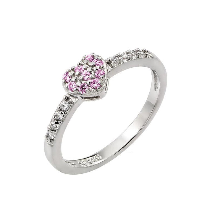 Silver 925 Rhodium Plated Clear Inlay CZ October Birthstone Heart Ring  - BGR00784OCT | Silver Palace Inc.