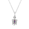 Rhodium Plated 925 Sterling Silver Clear Multi Color CZ Turtle Pendant Necklace - BGP01450 | Silver Palace Inc.