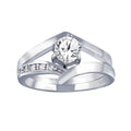 Rhodium Plated 925 Sterling Silver Clear Pave Set and Round Center CZ Engagement Ring - AAR0082 | Silver Palace Inc.