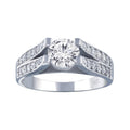 Rhodium Plated 925 Sterling Silver Clear Pave Set Round Center CZ Engagement Ring - AAR0078 | Silver Palace Inc.
