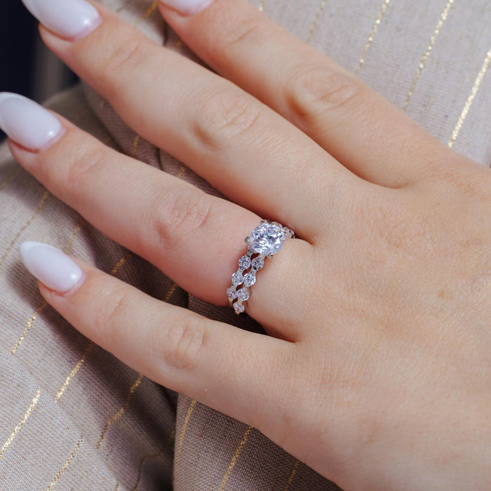 Rhodium Plated 925 Sterling Silver Clear Round Center CZ Bridal Ring Set - BGR00233